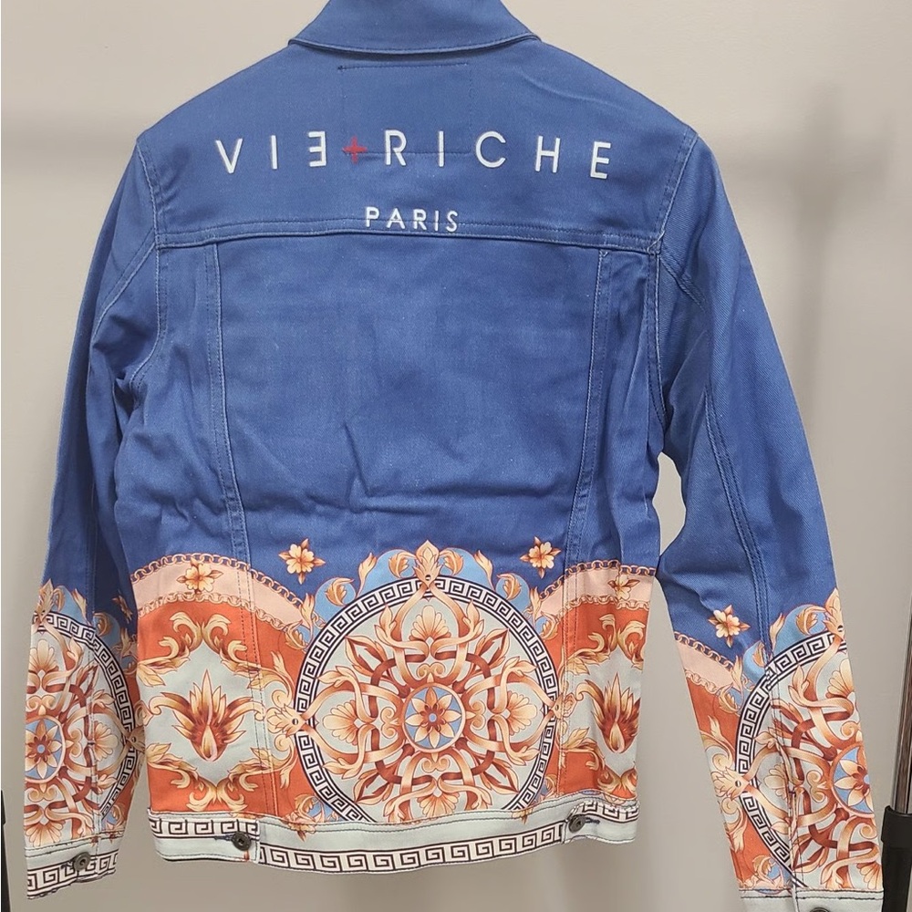 Vie Riche Baroque Print Denim Jean Jacket - Picture 4 of 6